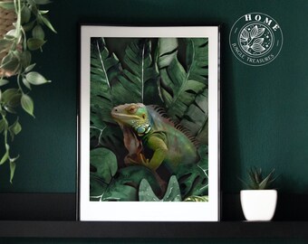 Colorful Iguana art print, instant art gift, print as poster or greeting card, tropical art print for Boho living, artwork for reptile lover
