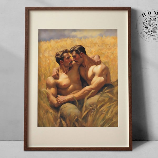 Print "The Harvest" (digital art), vintage muscular male body, DIY poster or postcard for printing, attractive men wall art, LGBTQ queer gay