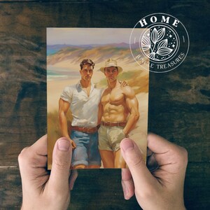 Vintage Male Body Art (set of 4, digital art), DIY muscle men posters or postcards, male queer and gay painting as perfect gift, LGBTQ art image 3