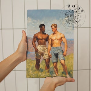 Vintage Male Body Art (set of 4, digital art), DIY muscle men posters or postcards, male queer and gay painting as perfect gift, LGBTQ art image 2