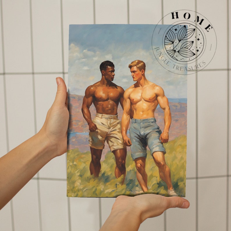 Vintage Male Body Art (set of 4, digital art), DIY muscle men posters or postcards, male queer and gay painting as perfect gift, LGBTQ art image 2