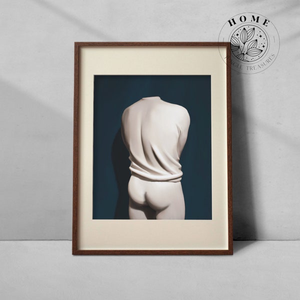 Print "Naked butt statue", colorful male body art, digital gay art posted for printing, nude queer art print gift, LGBTQ art and poster