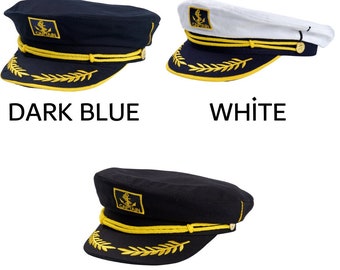White Captain's Hat, Unisex Captain Hat , Gift For New Boat Owner, First Mate Hat, Skipper, Yacht -Sailor Bachelor Hat, Nautical Gift