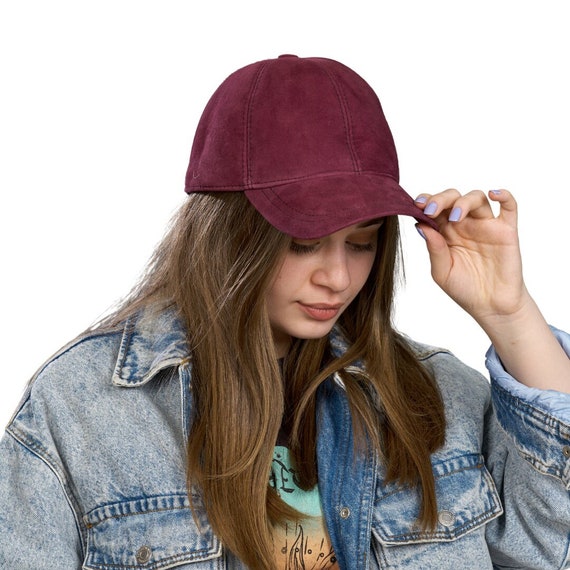 maroon suede hat