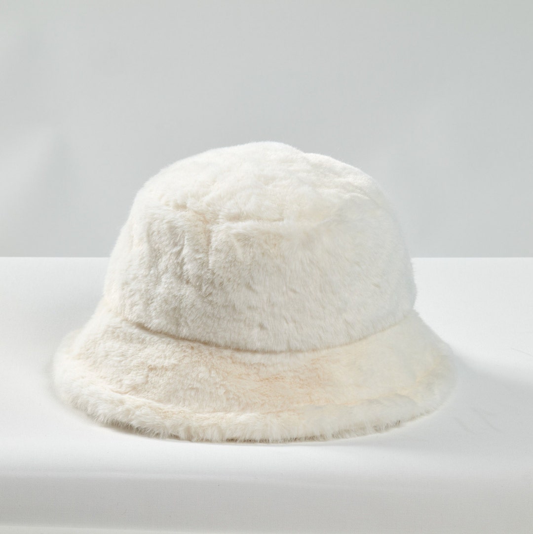 White Soft Faux Fur Bucket Hat Plush Warm Fuzzy Fluffy Winter - Etsy