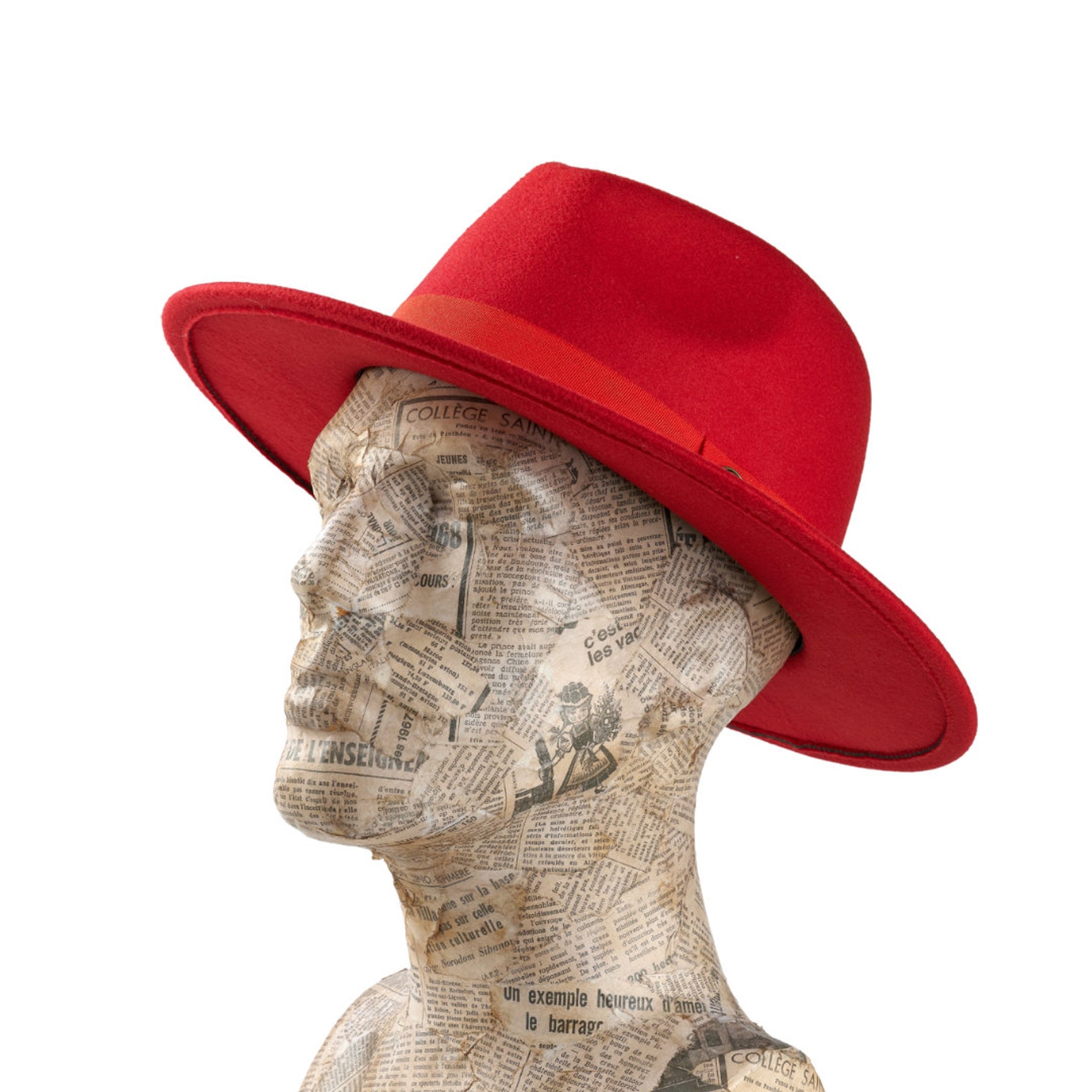 Red Fedora Hat Wide Brim Hat Vegan Felt Rancher Hat Stiff Etsy