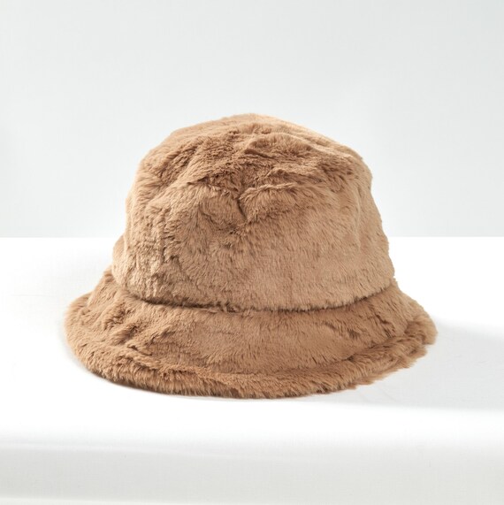Light Brown Soft Faux Fur Bucket Hat Plush Warm Fuzzy Fluffy | Etsy