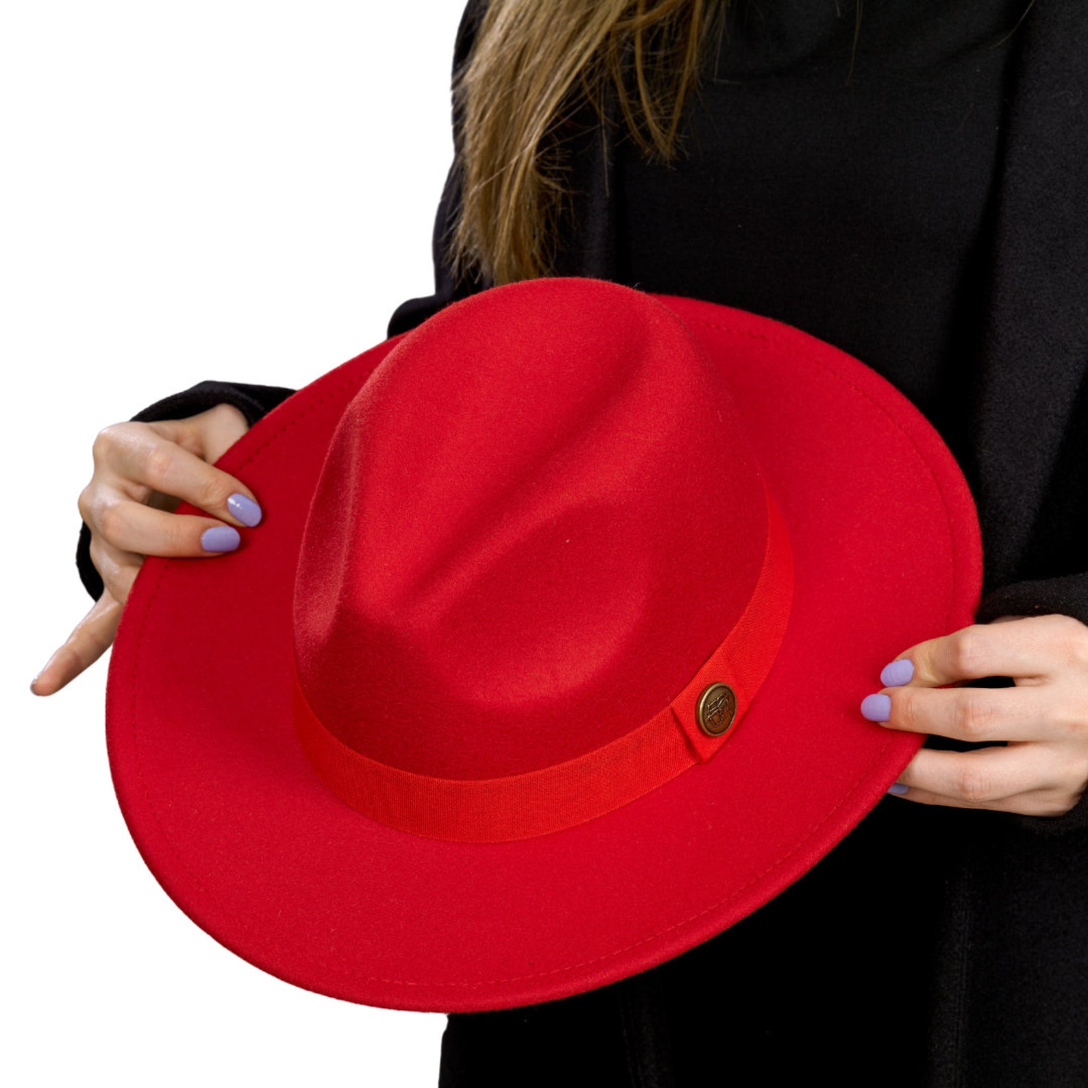 Red Fedora Hat Wide Brim Hat Vegan Felt Rancher Hat Stiff Etsy