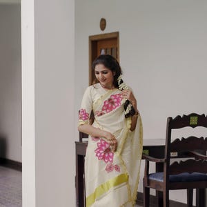 Lotus embroidery design blouse and saree