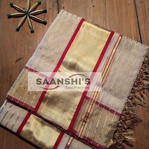 red  kara pure handloom tissue jari line saree