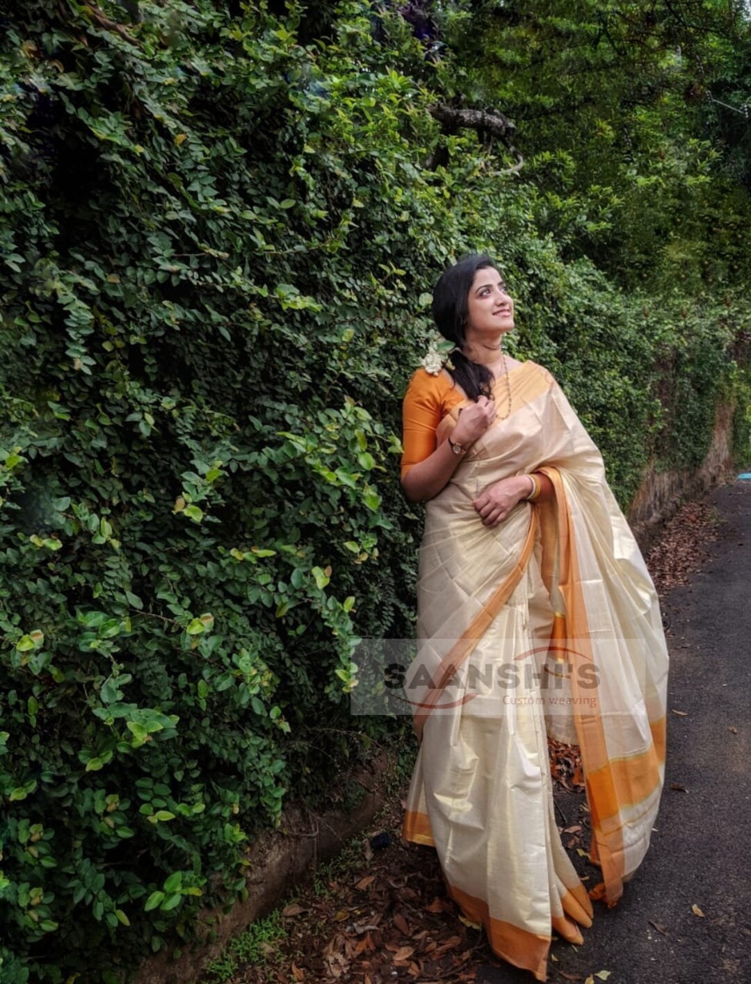 Plain Orange Tissue Silk Readymade/Easy Saree