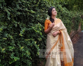 tissue orange saree