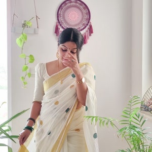 Soft cotton saree with glitter polka dots 💕 main image 0