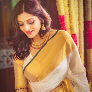 Pure half fine kasavu big kara saree -COTTON