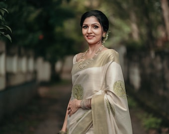 Tissue Embroidery Kerala saree