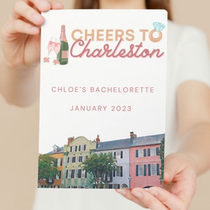 Cheers to Charleston Bachelorette Invitation (double-sided) | Editable Canva Template | Instant Download