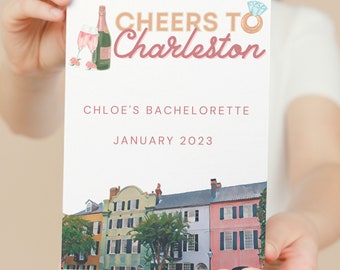 Cheers to Charleston Bachelorette Itinerary (double-sided) | Editable Canva Template | Instant Download