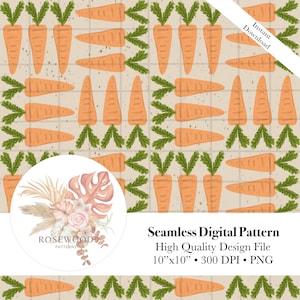 Easter carrot seamless pattern spring digital paper cute bunny carrots background farmhouse Easter fabric print orange carrot subliminal PNG