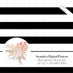 Black & White Stripe Seamless Pattern | Minimalist Digital Paper | Horizontal Stripes PNG | Modern Graphic Background Download