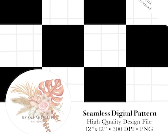 Naadloos dambordpatroon | Zwart-wit digitaal papier | Klassieke retro ruitprint, png-bestand | Esthetische achtergrond uit de jaren 90 downloaden