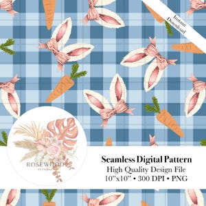Easter carrot seamless pattern spring digital paper cute bunny carrots background farmhouse Easter fabric print orange carrot subliminal PNG