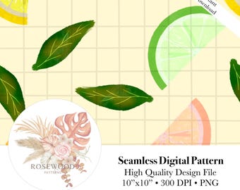 Citrus Seamless Pattern | Watercolor Grapefruit, Orange, Lemon, Lime Digital Paper | Summer Fruit Background | Tropical Printable Design
