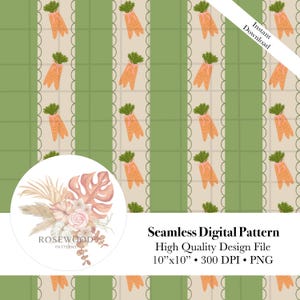 Easter carrot seamless pattern spring digital paper cute bunny carrots background farmhouse Easter fabric print orange carrot subliminal PNG