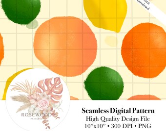Citrus Seamless Pattern | Watercolor Grapefruit, Orange, Lemon, Lime Digital Paper | Summer Fruit Background | Tropical Printable Design