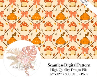 Paquete de patrones otoñales sin costuras / Otoño estilo cottagecore PNG / Papel digital de cuadros vichy de calabaza / Fondos otoñales de 30 x 30 cm / Descarga instantánea