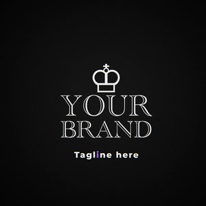 Peut inclure: Un logo noir et blanc avec une couronne et le texte "YOUR BRAND" et "Tagline here" en dessous.