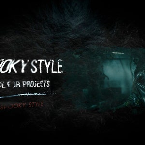 Peut inclure: Un fond sombre et texturé avec les mots "Spooky Style" écrits en blanc. Le texte "Use for projects" est écrit en blanc en dessous. Les mots "Spooky Style" sont écrits à nouveau en blanc en bas de l'image.