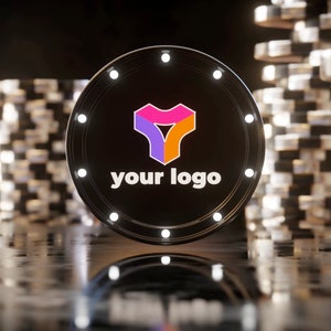 Casino Scene with Logo Stinger and Sound - Logo appeared on the casino lucky chip - customizable logo, text and colors gambling theme
