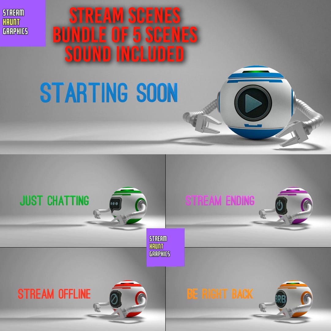 Animated Stream Scenes Bundle With Sound – 5 Status Looping Droid ...
