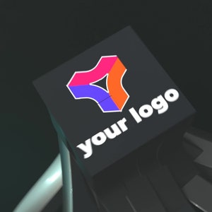 Peut inclure: Un carré noir avec un logo géométrique coloré et le texte "your logo" en blanc.