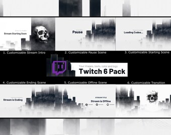 Scary City Twitch Stream Overlay Stinger Bundle - 6 Horror Apocalyptical Ambiance Scenes - Customizable Texts, Images, Color and Logo