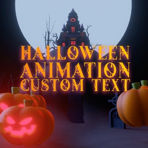 カスタム メッセージとホラー サウンドのビンテージ ハロウィーンのホーンテッド マンション アニメーション。カボチャの顔、トリック・オア・トリート、お好みでどうぞ！