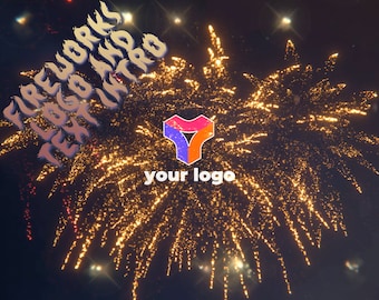Fireworks And Celebration text Animation logo reveal, with custom text, custom colors and your own logo, sound inclusive