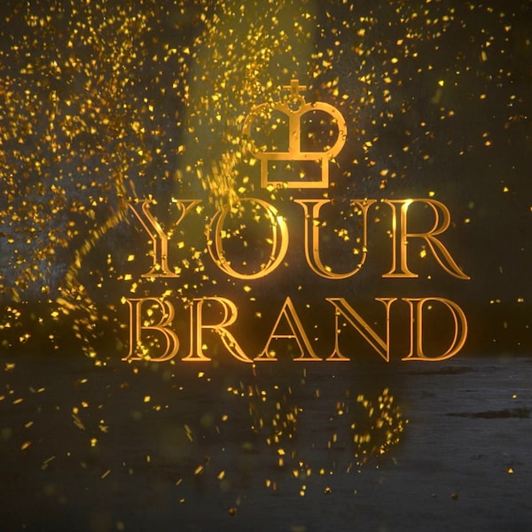 Animation de logo personnalisable animé de poussière d'or avec un logo sonore cinématographique révélé à partir de poussière magique. Les couleurs de la toile de fond et de la poussière peuvent être modifiées