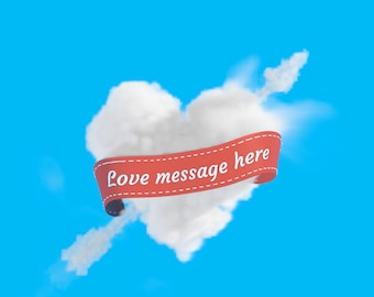 Animación de mensaje de amor de San Valentín personalizable con sonido: corazón de nube con flecha de Cupido y banda sonora