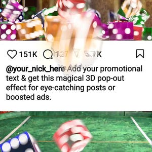 Op maat gemaakte 3D Pop-Out Dice Instagram Post-promotionele advertentie – Verticale video (12s loop, inclusief geluid)