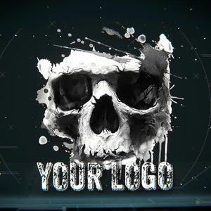 May include: A black and white skull graphic with a white paint splatter effect. The text "YOUR LOGO" is below the skull.