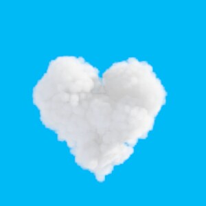 Puede incluir: Una nube blanca con forma de coraz&oacute;n contra un cielo azul brillante.
