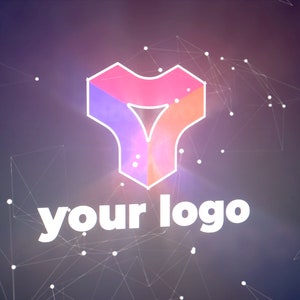May include: A colourful abstract logo with a geometric design in shades of pink, blue, and orange. The logo is set against a dark blue background with a white network of lines and dots. The text "your logo" is displayed below the logo.