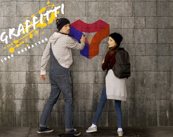 Live action mockup animation - get your logo sprayed by couple of graffiti artists on the wall - they flee just before the police arrive