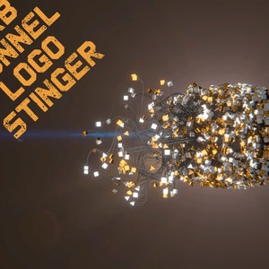 Peut inclure: Une conception abstraite 3D d'une sphère composée de cubes dorés et argentés. La sphère explose vers l'extérieur, les cubes étant reliés par de fins fils. Le texte "ORB TUNNEL LOGO STINGER" est dans le coin supérieur gauche de l'image.
