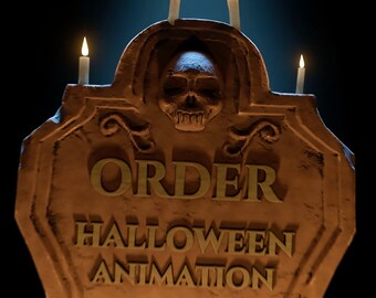 Lápida de Halloween vintage personalizada: animación increíble con velas; la luz de las velas se puede personalizar con un color y un sonido dramático