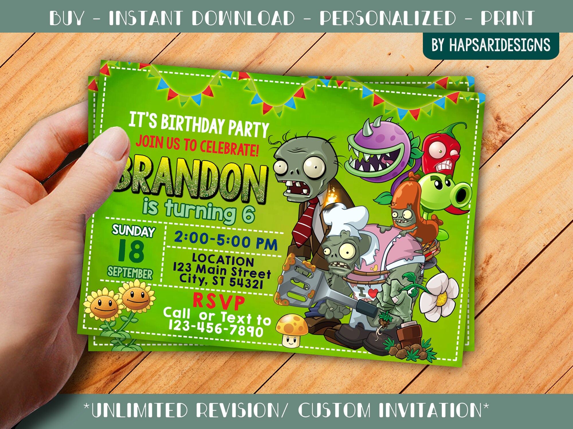 Download Plants Vs Zombies Birthday Party Invitations