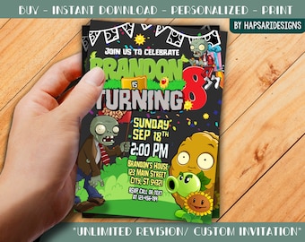 Plants Versus Zombies Custom Birthday Party Invitation - For Kids - PVZ- Photo Personalize - Digital File | HD 06