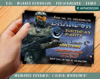 Halo Birthday Party Invitation With Photo - For Kids - Halo Spartan Assault - Custom - Personalize - Digital Only | HD 06