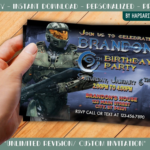 Halo Birthday Party Invitation With Photo - For Kids - Halo Spartan Assault - Custom - Personalize - Digital Only | HD 06